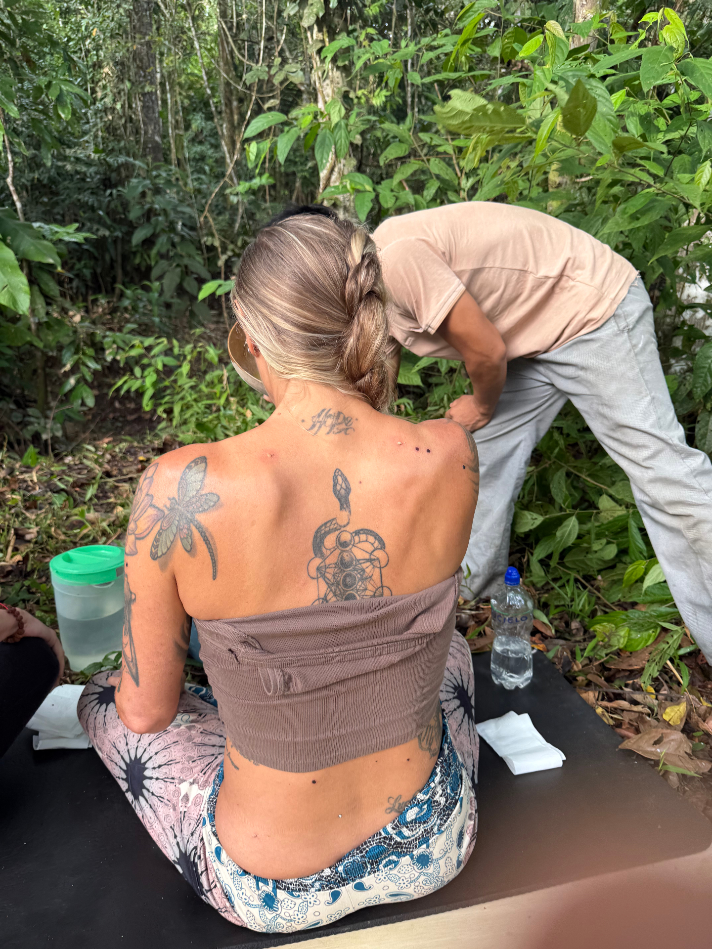 Traditional Kambo healing ceremony in the jungle