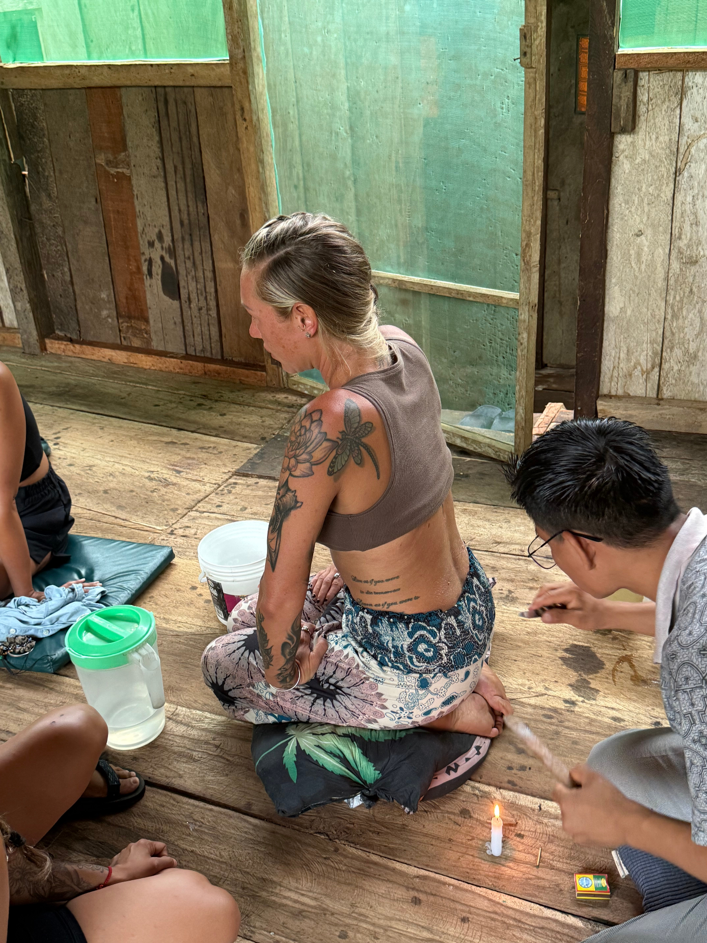 Group Kambo ceremony in traditional maloca